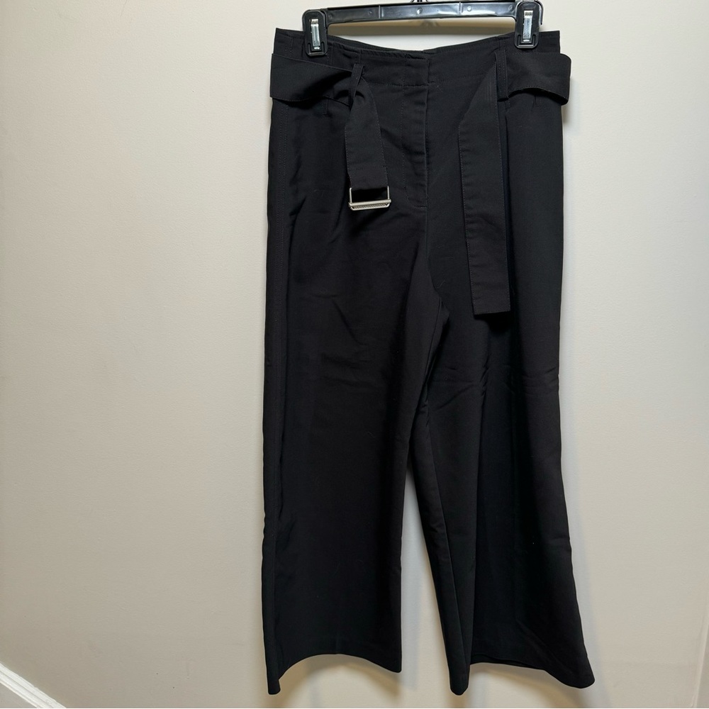 Cynthia Rowley cropped high waisted wide leg black pants, matching belt, Size 6